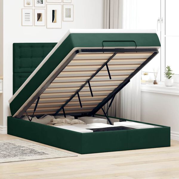 vidaXL Estructura de cama otomana colchones terciopelo verde oscuro