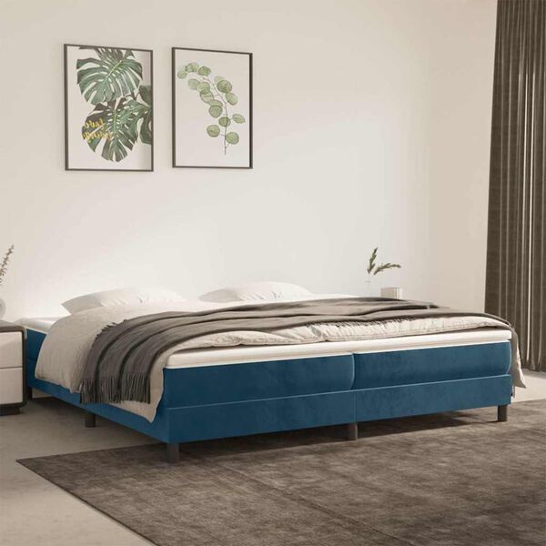 vidaXL Cama box spring con colch&oacute;n terciopelo azul oscuro 200x200 cm