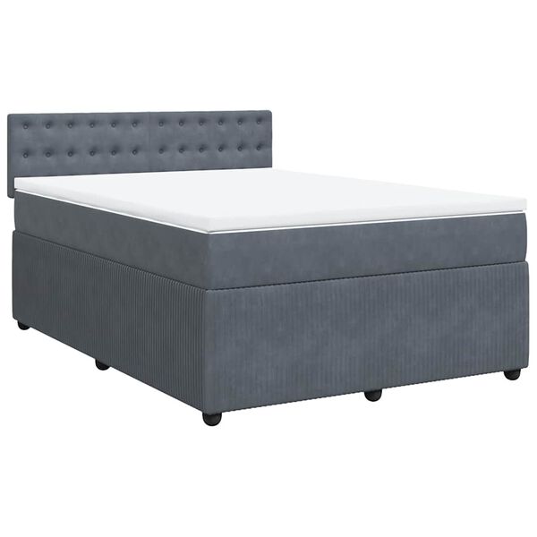 vidaXL Cama box spring con colch&oacute;n terciopelo gris oscuro 140x200 cm