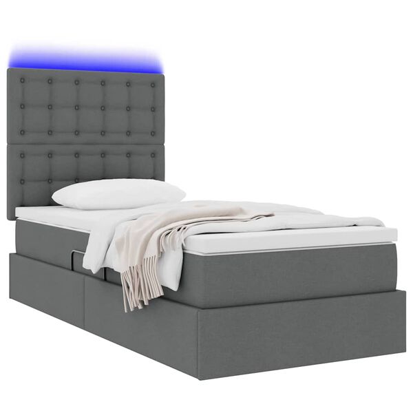 vidaXL Cama con almacenamiento y LED Gris oscuro 90 x 190 cm Poli&eacute;ster