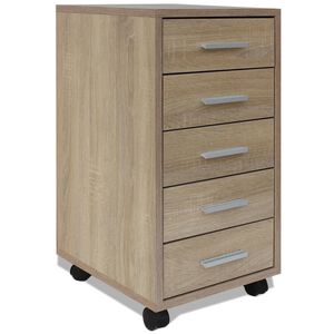 vidaXL Cajonera de oficina con ruedas 5 cajones color roble