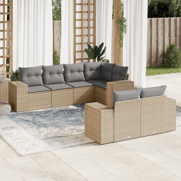 vidaXL Set sof&aacute;s de jard&iacute;n 7 piezas y cojines rat&aacute;n sint&eacute;tico beige