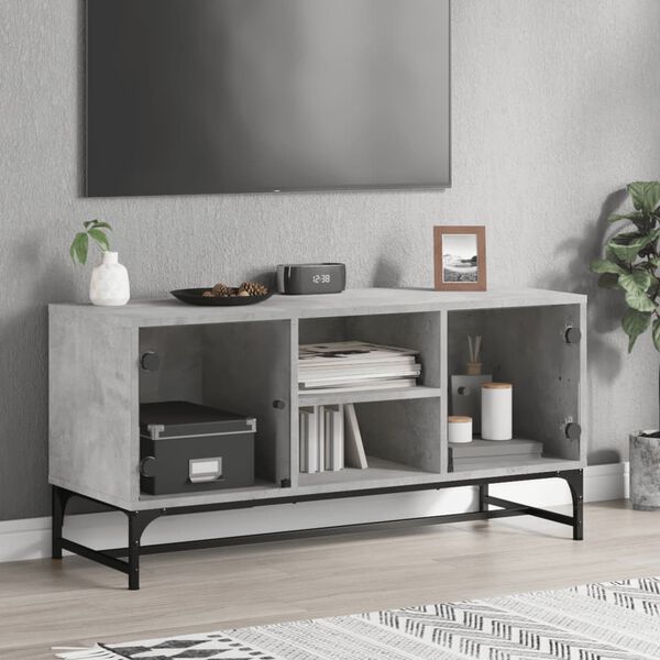 vidaXL Mueble de TV con puertas de vidrio gris hormig&oacute;n 102x37x50 cm