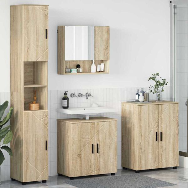 vidaXL Juego de muebles de ba&ntilde;o Montaje en la pared 4 pcs Roble Sonoma