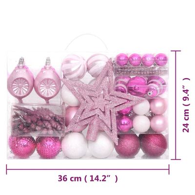 vidaXL Juego de adornos de navidad de 108 piezas blanco y rosado
