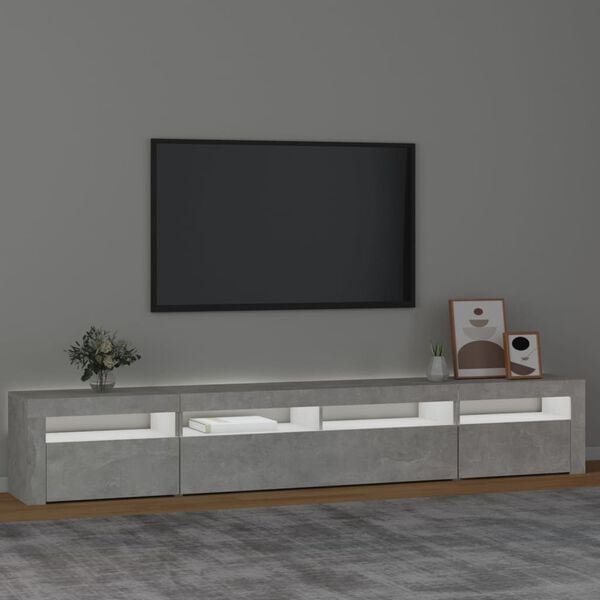 vidaXL Mueble de TV con luces LED gris hormig&oacute;n 240x35x40 cm