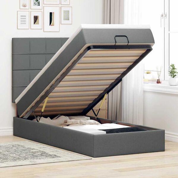 vidaXL Estructura cama otomana colchón tela gris oscuro