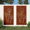 vidaXL Adorno pared jard&iacute;n 2 uds acero corten dise&ntilde;o flores 105x55 cm