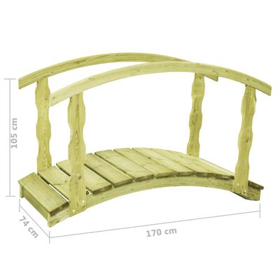 vidaXL Puente para jardín con barandilla madera pino 170x74x105cm