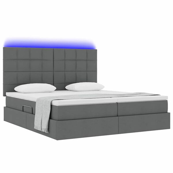 vidaXL Cama con tira de luces LED Gris oscuro 180 x 200 cm tela