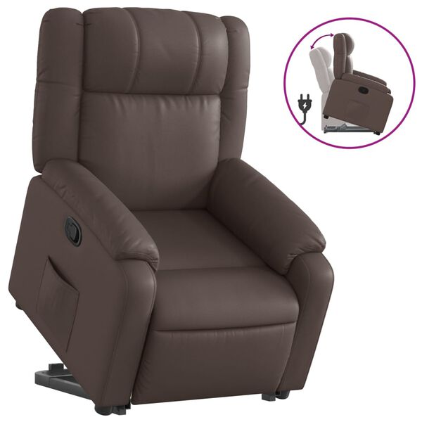 vidaXL Sill&oacute;n reclinable elevable cuero sint&eacute;tico marr&oacute;n