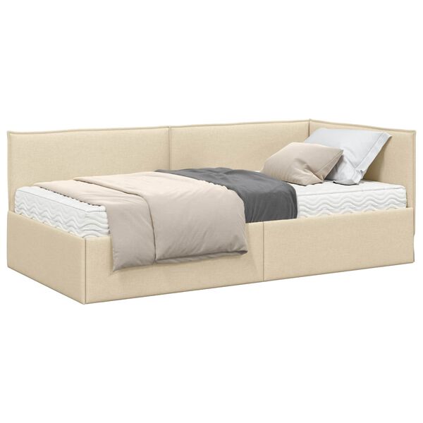 vidaXL Estructura de Cama Esquina con Colch&oacute;n 2 pcs Crema Terciopelo
