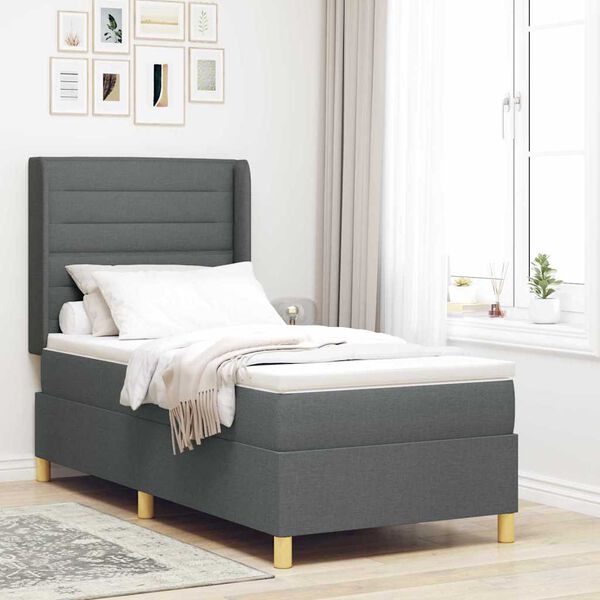 vidaXL Cama tipo Box Spring con colch&oacute;n Gris 90 x 200 cm tela