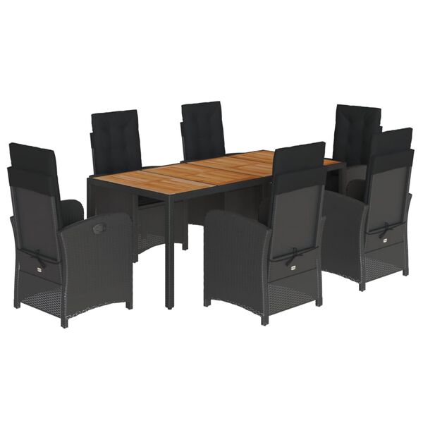 vidaXL Set de comedor de jard&iacute;n 7 pzas y cojines rat&aacute;n sint&eacute;tico negro