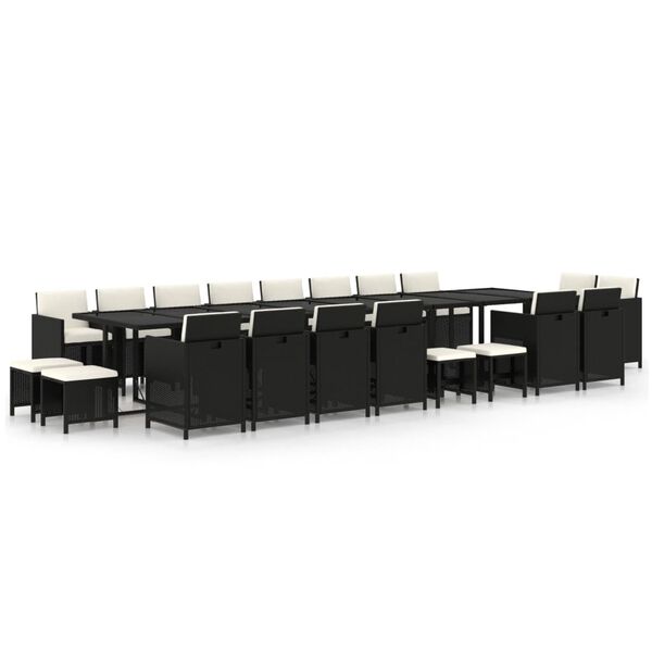 vidaXL Set de comedor jard&iacute;n 21 pzas con cojines rat&aacute;n sint&eacute;tico negro
