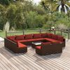 vidaXL Set de muebles de jard&iacute;n 12 pzas cojines rat&aacute;n sint&eacute;tico marr&oacute;n
