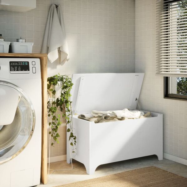 vidaXL Caja de almacenaje y tapa RANA madera maciza blanca 100x49x54cm