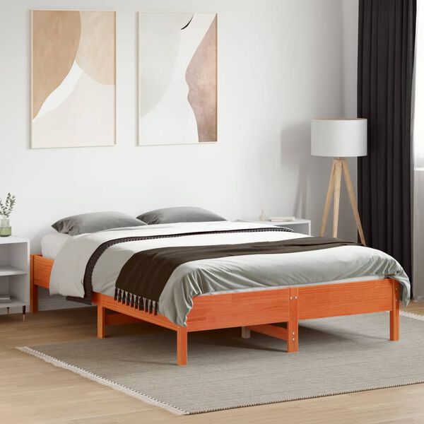 vidaXL Cama sin colch&oacute;n madera maciza de pino marr&oacute;n cera 140x190 cm