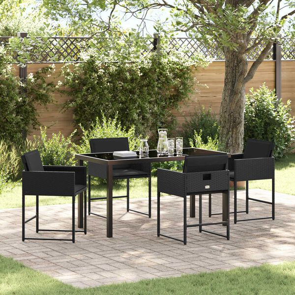 vidaXL Conjunto de Comedor de Jard&iacute;n 5 pcs Negro rat&aacute;n sint&eacute;tico