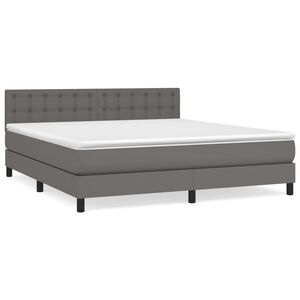 vidaXL Cama box spring con colch&oacute;n cuero sint&eacute;tico gris 180x200 cm