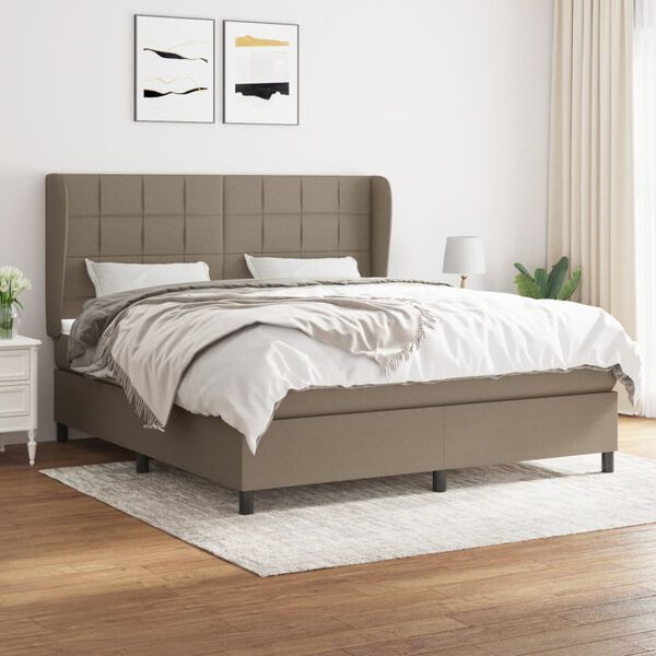 vidaXL Cama box spring con colch&oacute;n tela gris taupe 180x200 cm