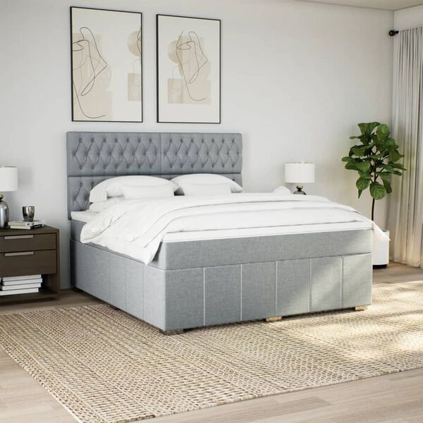 vidaXL Cama box spring con colch&oacute;n tela gris claro 180x200 cm
