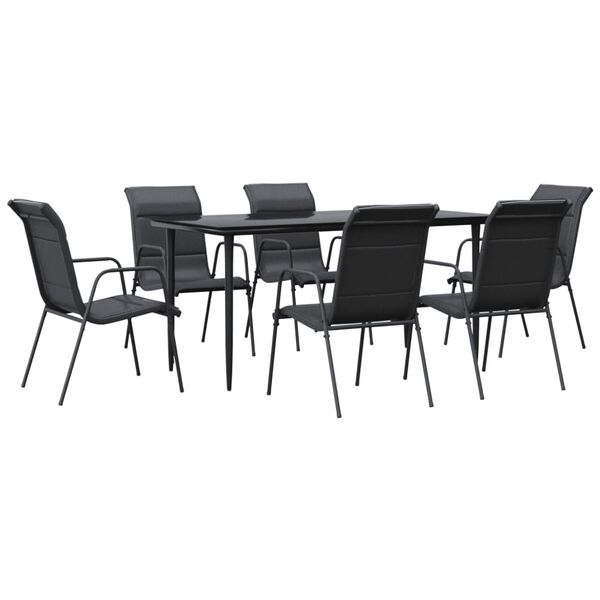 vidaXL Juego de comedor para jard&iacute;n 7 piezas acero y textilene negro