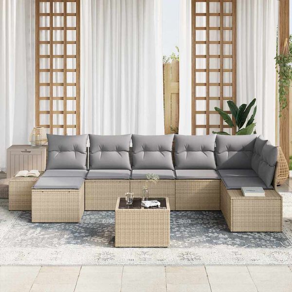 vidaXL Conjunto de sof&aacute; de jard&iacute;n 7 pcs Beige rat&aacute;n sint&eacute;tico
