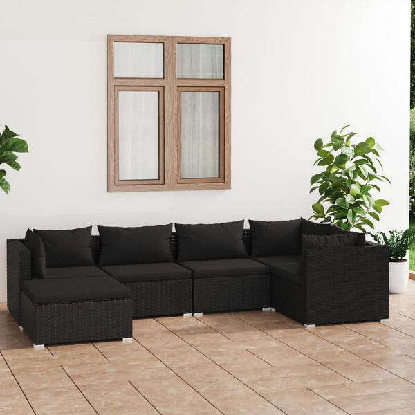 vidaXL Set de muebles de jardín 6 pzas y cojines ratán sintético negro