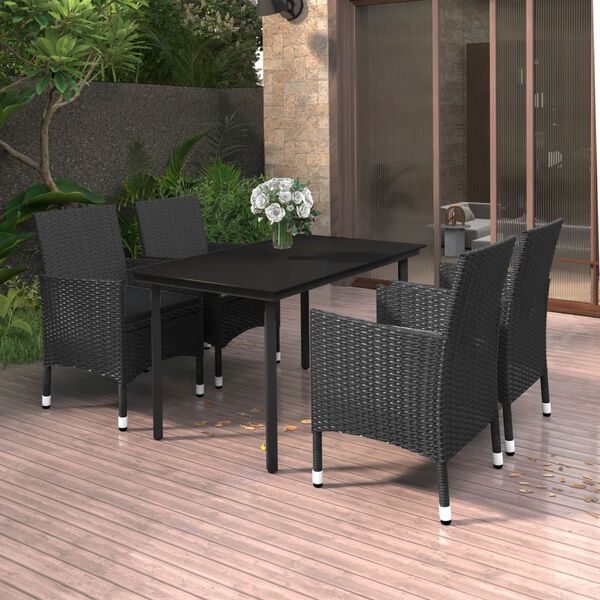 vidaXL Set comedor de jard&iacute;n 5 pzas y cojines rat&aacute;n sint&eacute;tico y vidrio