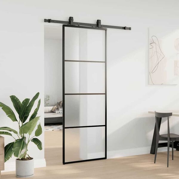 vidaXL Puerta corredera con juego herrajes negro 76x205 cm ESG vidrio