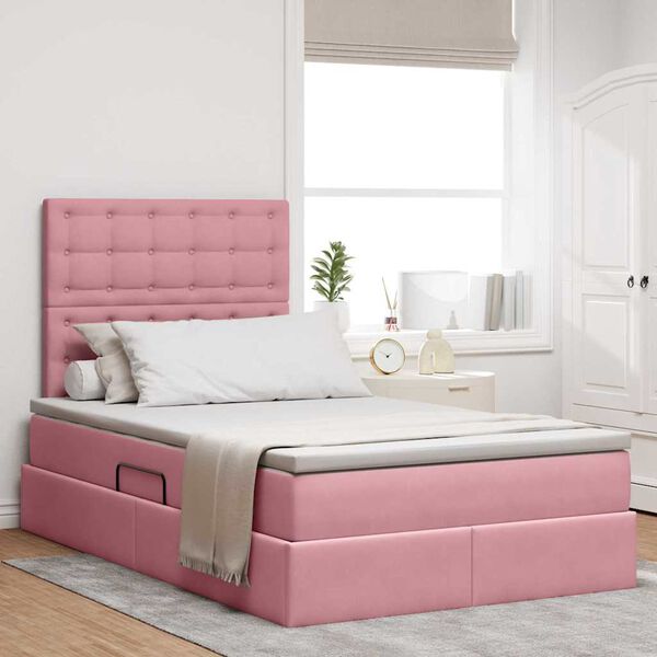 vidaXL Cama con almacenamiento y colch&oacute;n Rosa 120 x 200 cm Terciopelo