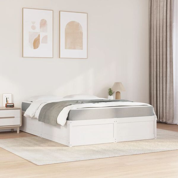 vidaXL Cama con colch&oacute;n madera maciza de pino blanca 160x200 cm