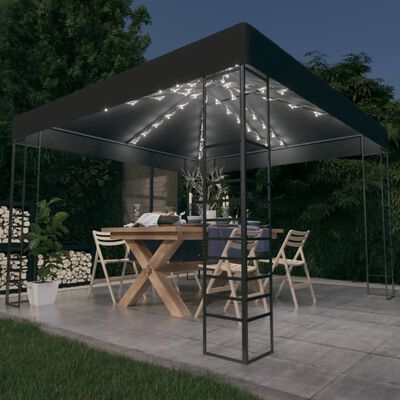 vidaXL Carpa cenador de jardín con tira de luces LED 3x3 m antracita