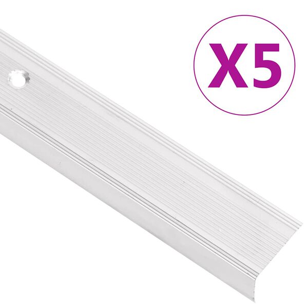 vidaXL Perfiles de pelda&ntilde;os forma de L 5 uds aluminio plata 90 cm