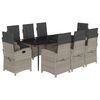 vidaXL Set comedor de jard&iacute;n 9 pzas cojines rat&aacute;n sint&eacute;tico gris claro