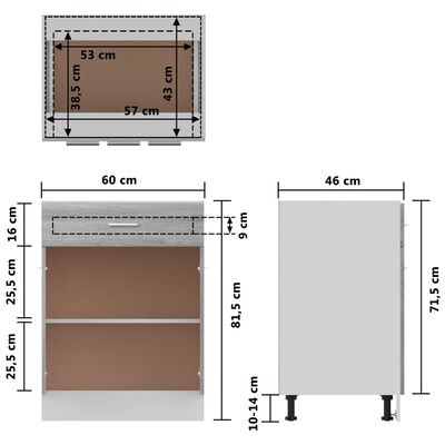 vidaXL Armario inferior de cocina madera ingeniería gris 60x46x81,5 cm