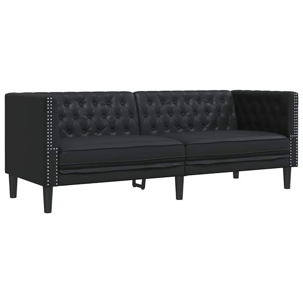 vidaXL Sof&aacute; de sala 3 pcs Negro 194 x 74,5 x 70,5 cm Cuero sint&eacute;tico