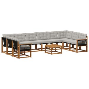vidaXL Conjunto de sof&aacute;s de exterior 11 pcs Natural y Gris Claro