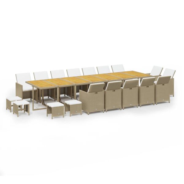 vidaXL Set comedor de jard&iacute;n 19 pzas con cojines rat&aacute;n sint&eacute;tico beige