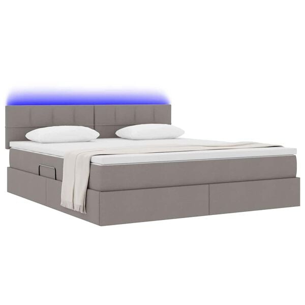 vidaXL Cama con almacenamiento y LED con LED Taup&eacute; 180 x 200 cm tela