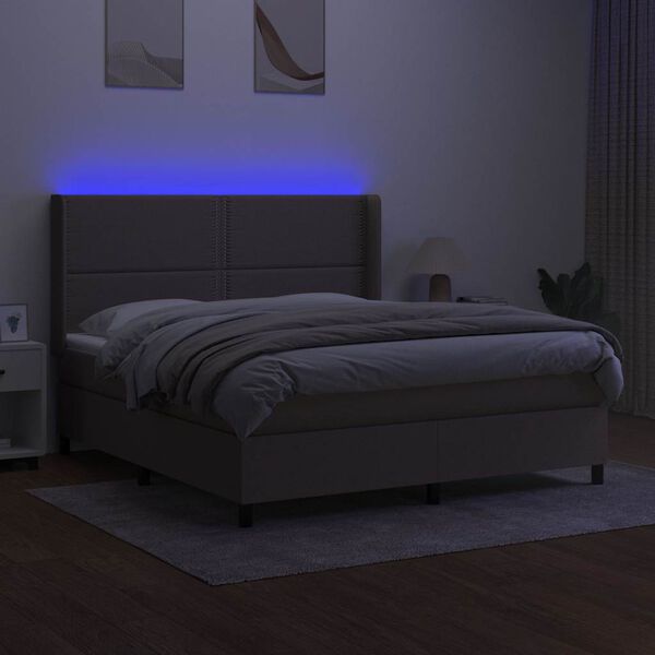 vidaXL Cama box spring colch&oacute;n y luces LED tela gris taupe 180x200 cm