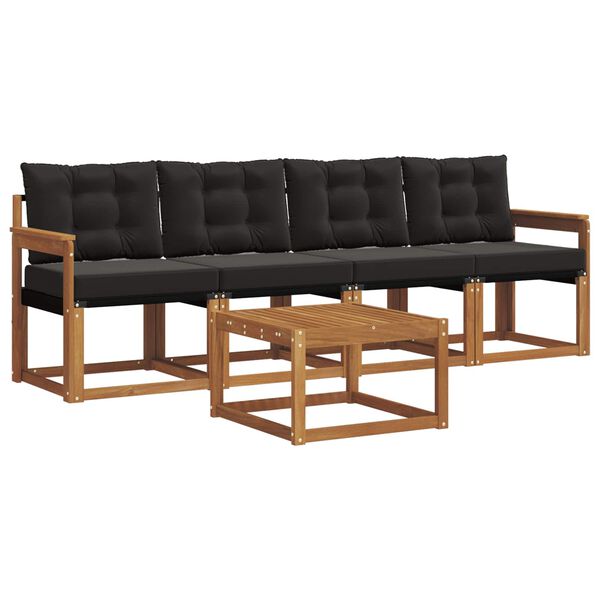 vidaXL Conjunto de sof&aacute;s de exterior con coj&iacute;n 5 pcs Natural y negro