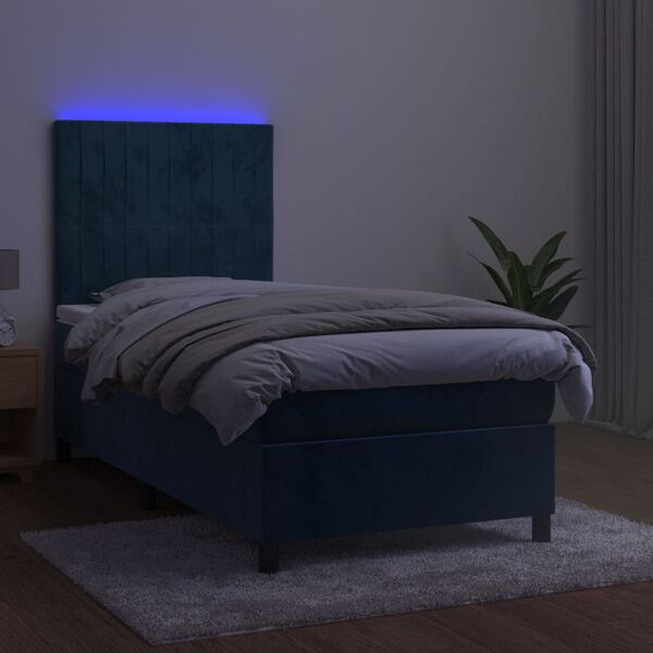 vidaXL Cama box spring colch&oacute;n y LED terciopelo azul oscuro 80x200 cm