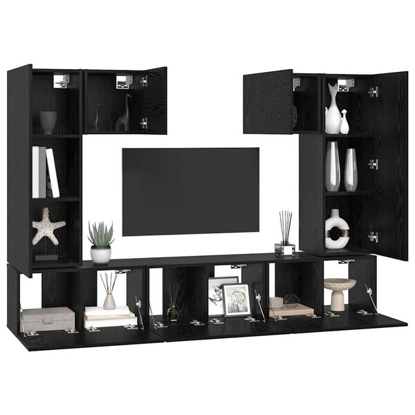 vidaXL Conjunto de mueble de TV 7 pcs Roble Negro Madera de ingenier&iacute;a