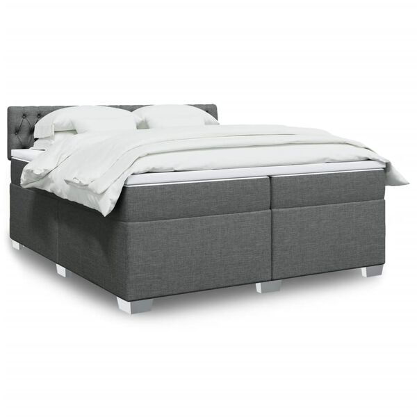 vidaXL Cama box spring con colch&oacute;n tela gris oscuro 200x200 cm