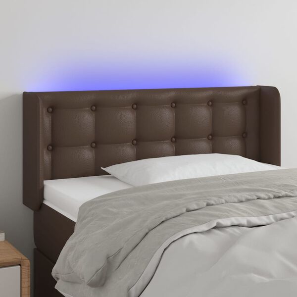 vidaXL Cabecero con LED cuero sint&eacute;tico marr&oacute;n 103x16x78/88 cm