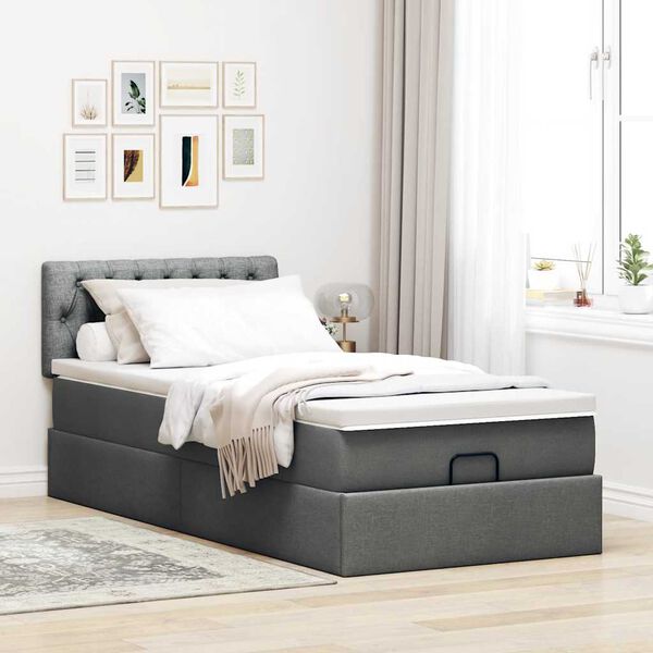 vidaXL Estructura cama otomana colch&oacute;n tela gris oscuro 90x190cm