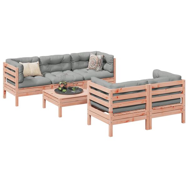 vidaXL Set de sof&aacute;s jard&iacute;n 6 pzas con cojines madera abeto Douglas