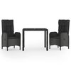 vidaXL Set comedor de jard&iacute;n 3 pzas con cojines rat&aacute;n sint&eacute;tico negro